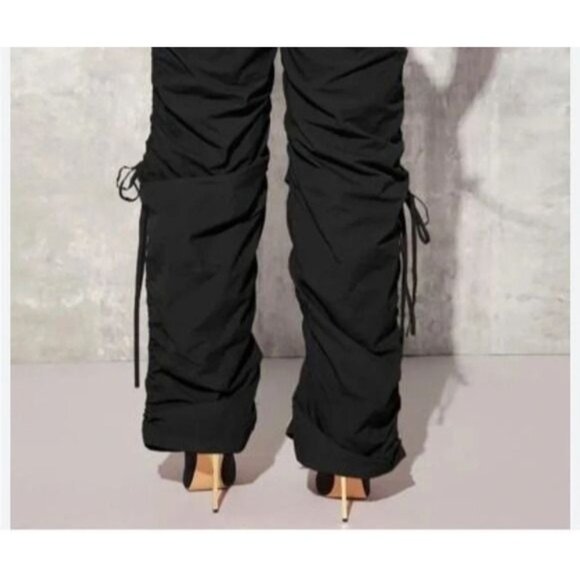 Shein Womens Black Drawstring Ruched Cut-Out Knee High-Waisted Pants Size M - Picture 6 of 14